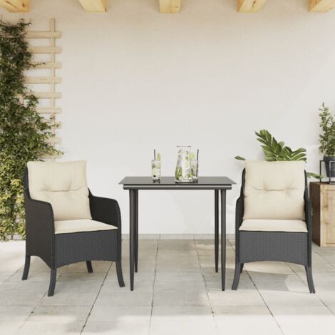 vidaXL Ensemble à manger de jardin avec coussins 3 pcs Noir (1/5)