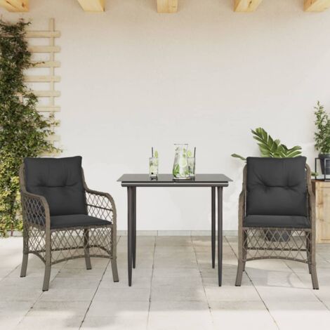 vidaXL 3 Piece Bistro Set with Cushions Grey Poly Rattan (1/5)