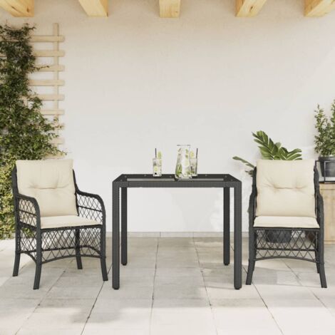 vidaXL 3 Piece Bistro Set with Cushions Black Poly Rattan (1/5)