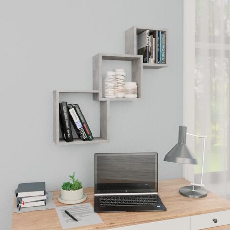 vidaXL Cube Wall Shelves Concrete Grey 68x15x68 cm Engineered Wood (1/5)