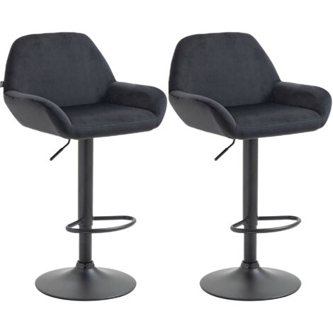 Ensemble de 2 tabourets de bar Braga en velours noir, métal noir opaque (1/5)