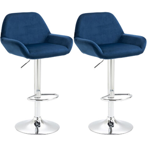 Ensemble de 2 tabourets de bar Braga en velours bleu, look chromé métal