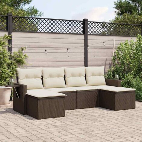 vidaXL 6 Piece Garden Sofa Set with Cushions Brown Poly Rattan (1/5)