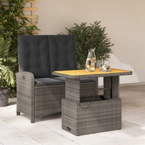 vidaXL 2 Piece Garden Dining Set with Cushions Grey Poly Rattan (1/5)