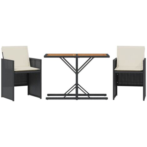 Ensemble de bistro 3 pcs avec coussins noir résine tressée vidaXL