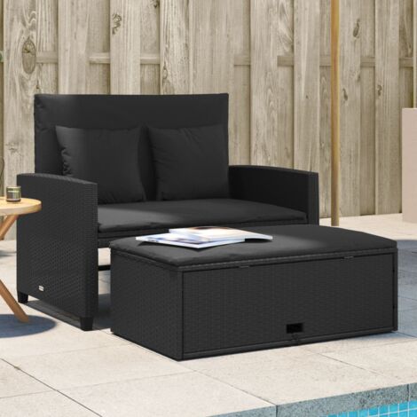 Vidaxl – Canapé de jardin 2 places noir en résine tressée – Coussins épais amovibles – Dimensions 115x75x91 cm – Charge max 110 kg (1/5)