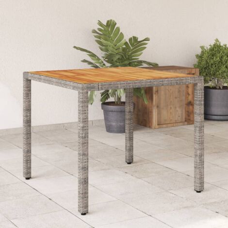 vidaXL Garden Table with Acacia Wood Top Grey 90x90x75 cm Poly Rattan (1/5)