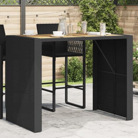 vidaXL Garden Bar Table with Acacia Wood Top Black 145x80x110 cm Poly Rattan (1/6)