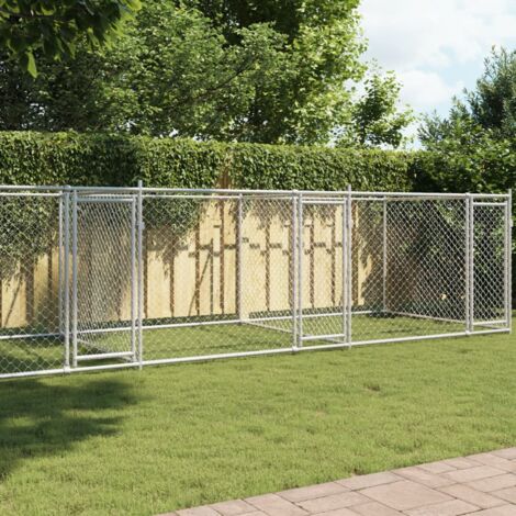 Vidaxl – Cage pour chien 8x2x1,5 m – Acier galvanisé gris – Enclos sécurisé avec portes – Pour chiens de grande taille