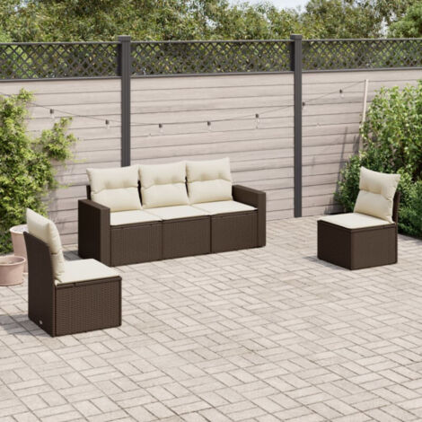 vidaXL 5 Piece Garden Sofa Set with Cushions Brown Poly Rattan (1/4)