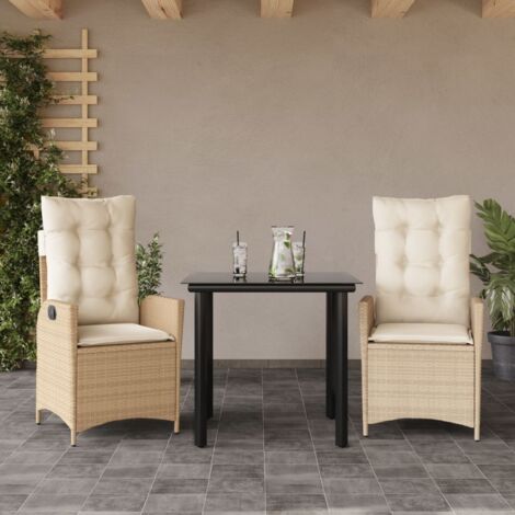 vidaXL 3 Piece Garden Dining Set with Cushions Beige Poly Rattan (1/5)