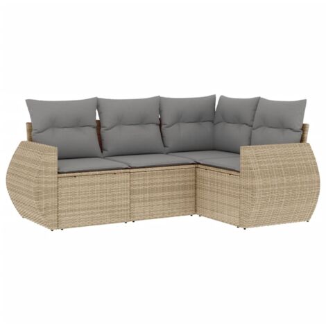 vidaXL 4 Piece Garden Sofa Set with Cushions Beige Poly Rattan (1/3)