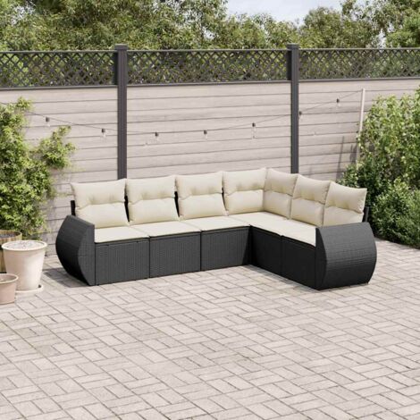 vidaXL 6 Piece Garden Sofa Set with Cushions Black Poly Rattan (1/3)