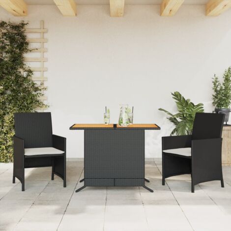 Ensemble de bistro 3 pcs avec coussins noir résine tressée vidaXL