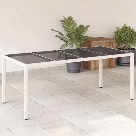vidaXL Garden Table with Glass Top White 190x90x75 cm Poly Rattan (1/5)
