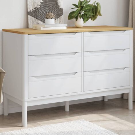 Vidaxl – Commode FLORO blanc bois de pin massif – 6 tiroirs – Dimensions 111x43x73,5 cm – Meuble de rangement durable pour intérieur - vidaXL507280 (1/6)