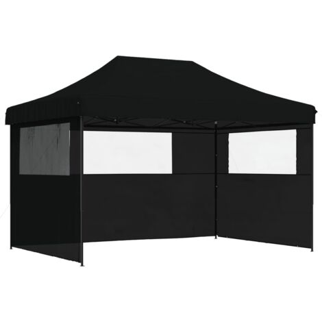Vidaxl – Tente de réception pliable escamotable 410x279 cm – 3 parois latérales avec fenêtres – Acier enduit de poudre – Tissu Oxford noir