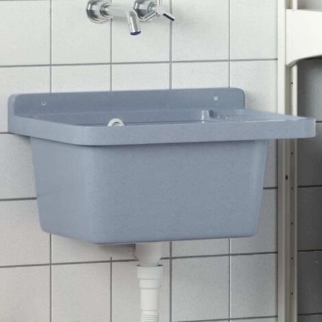 Vidaxl – Lavabo mural gris 50x35x24 cm – Résine 100% PP – Trou de trop-plein – Montage mural pour intérieur et extérieur