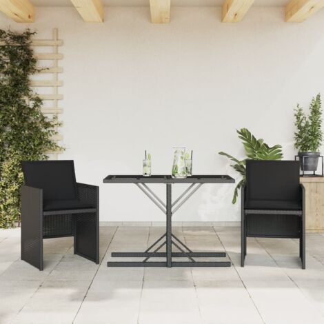 Ensemble de bistro 3 pcs avec coussins noir résine tressée vidaXL