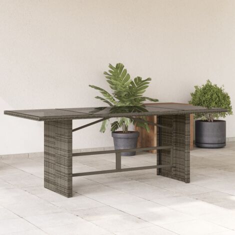 vidaXL Garden Table with Glass Top Grey 190x80x74 cm Poly Rattan (1/5)