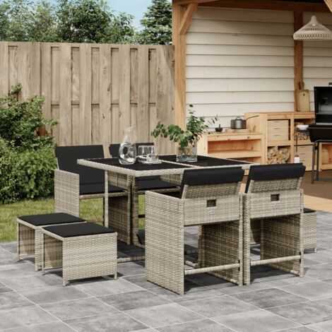 Ensemble à manger de jardin et coussins 9 pcs gris clair rotin vidaXL