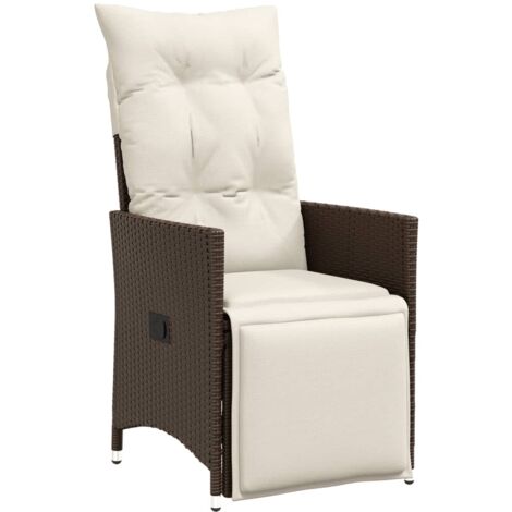 vidaXL Reclining Garden Chair with Cushions Brown Poly Rattan