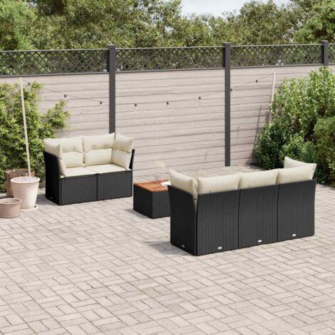 vidaXL 6 Piece Garden Sofa Set with Cushions Black Poly Rattan (1/5)
