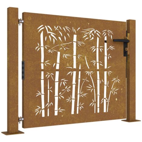 Portail de jardin 105x105 cm acier corten design de bambou vidaXL