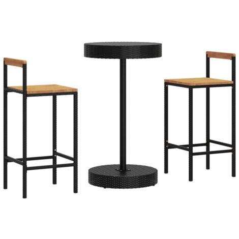 Ensemble de bar jardin 3 pcs noir poly rotin/bois massif acacia vidaXL