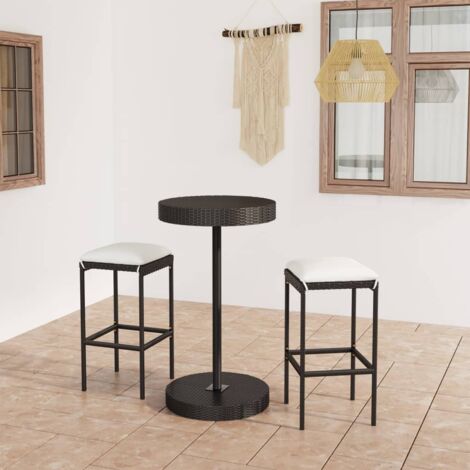 Ensemble de bar de jardin 3 pcs et coussins Résine tressée Noir vidaXL