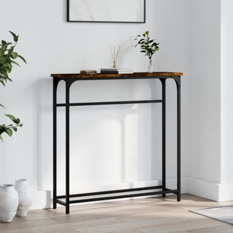 Vidaxl – Table console chêne fumé 75x19,5x75 cm – Bois d'ingénierie résistant à l'humidité – Style industriel avec cadre en métal