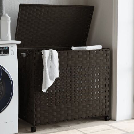 Panier à linge avec roulettes marron foncé 66x35x60 cm vidaXL