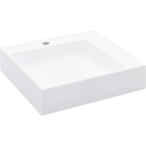 Vidaxl – Vasque à poser 50x50x12,3 cm – Fonte minérale blanche – Installation murale ou au-dessus du comptoir – Design chic et intemporel