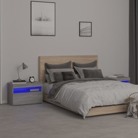 Tables de chevet 2 pcs et lumières LED Sonoma gris 60x35x40 cm vidaXL