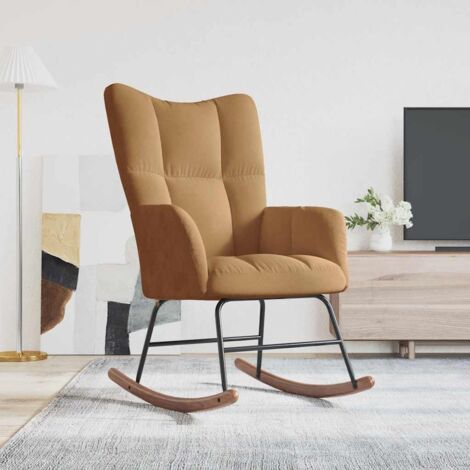 Vidaxl – Chaise à bascule marron velours – Confort optimal avec mousse rembourrée – Cadre acier et bois d'hévéa – Dimensions 61x78x98 cm