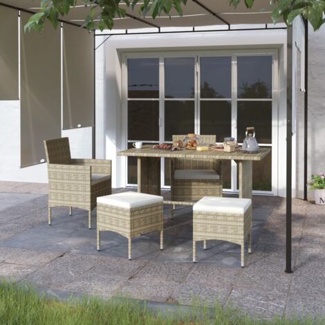 vidaXL 4 Piece Garden Chair and Stool Set Poly Rattan Beige (1/5)