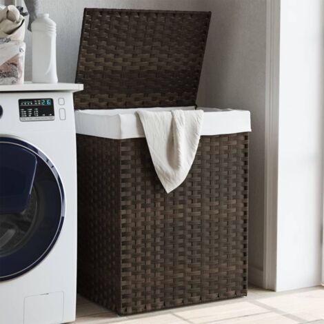 Vidaxl – Panier à linge marron foncé en résine tressée – Dimensions 46 x 33 x 60 cm – Couvercle pour protection et sac intérieur amovible