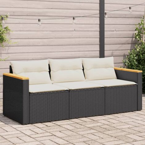 Vidaxl – Canapé de jardin 3 places en résine tressée noire – Coussins épais en polyester – Dimensions 177x65x66cm – Pour terrasses et jardins (1/5)
