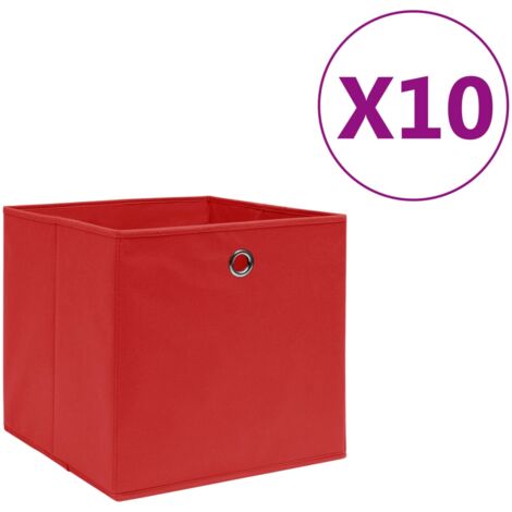 Vidaxl – Lot de 10 boîtes de rangement pliables 28x28x28 cm – Tissu intissé rouge – Œillet métallique pour retrait facile