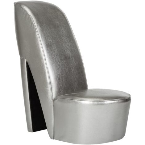 Vidaxl – Chaise en forme de chaussure à talon haut argenté – Similicuir rembourré – Dimensions 43x82,5x85,5 cm – Capacité 110 kg