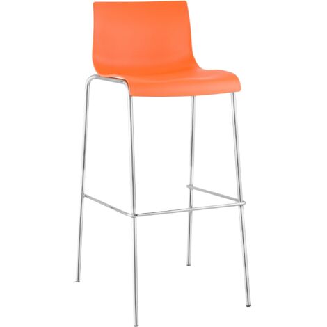 Tabouret de bar Hover 4 pieds - Assise Plastique Orange Chrome