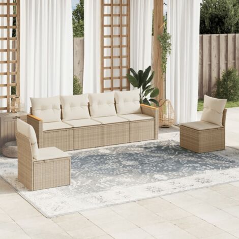 vidaXL 6 Piece Garden Sofa Set with Cushions Beige Poly Rattan (1/5)