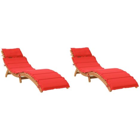 vidaXL Chaises longues avec coussins lot de 2 rouge bois massif acacia