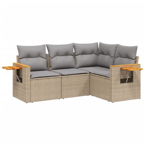 vidaXL 4 Piece Garden Sofa Set with Cushions Beige Poly Rattan (1/3)