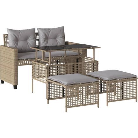 vidaXL 4 Piece Garden Sofa Set with Cushions Beige Poly Rattan Glass (1/5)