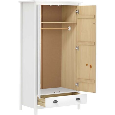 Garde-robe à 2 portes Hill Blanc 89x50x170cm Bois de pin solide