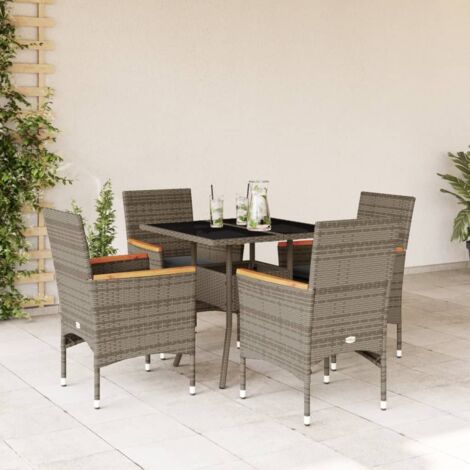 vidaXL 5 Piece Garden Dining Set with Cushions Grey Poly Rattan and Glass (1/5)