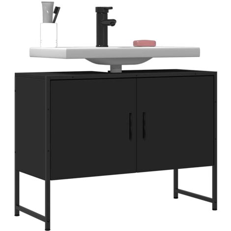 Vidaxl – Meuble sous vasque simple noir 80x33x60 cm – Bois d'ingénierie – Grand espace de rangement – Design peu encombrant