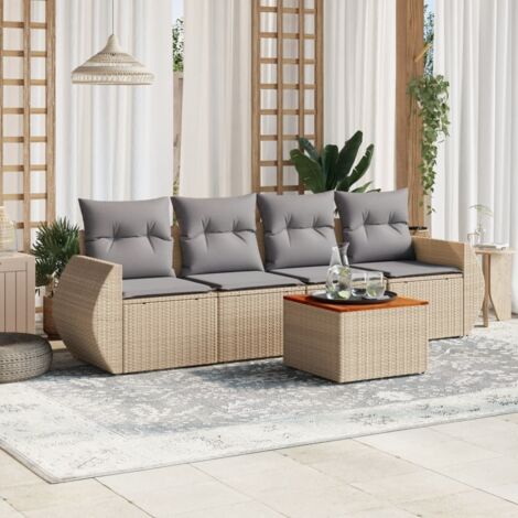 vidaXL 5 Piece Garden Sofa Set with Cushions Beige Poly Rattan (1/5)
