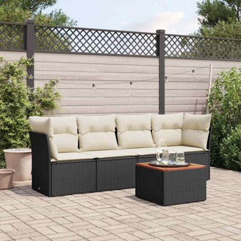 vidaXL 5 Piece Garden Sofa Set with Cushions Black Poly Rattan (1/5)